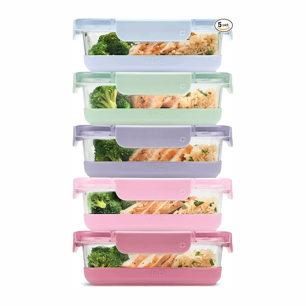 Ello Duraglass Refresh 3.4 Cup Meal Prep Sets 10Pc, 5 Pack Set- Glass Food