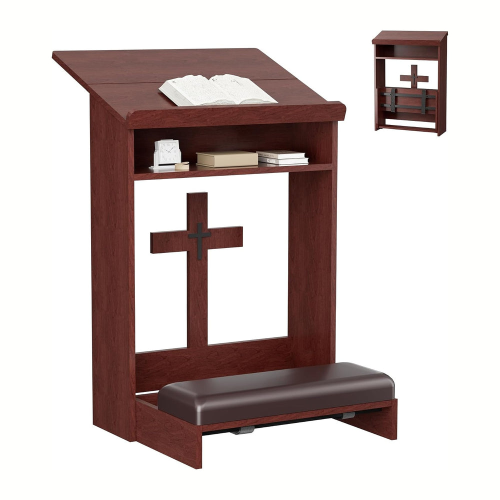 Foldable Prayer Kneeler, Wooden Prayer Bench with Storage Shelf, Cushion Pad,...