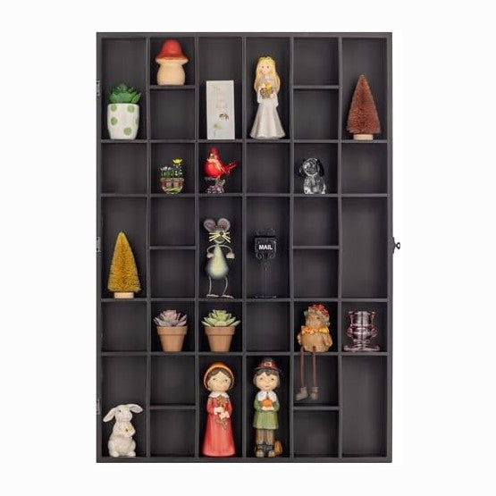 Gallery Solutions - Black Wall-Mounted - Curio & Shot Glass Display Case - 17"x26" Glass Door - Bar Accessories - Collectible - Miniature Glassware - Bar Accessories