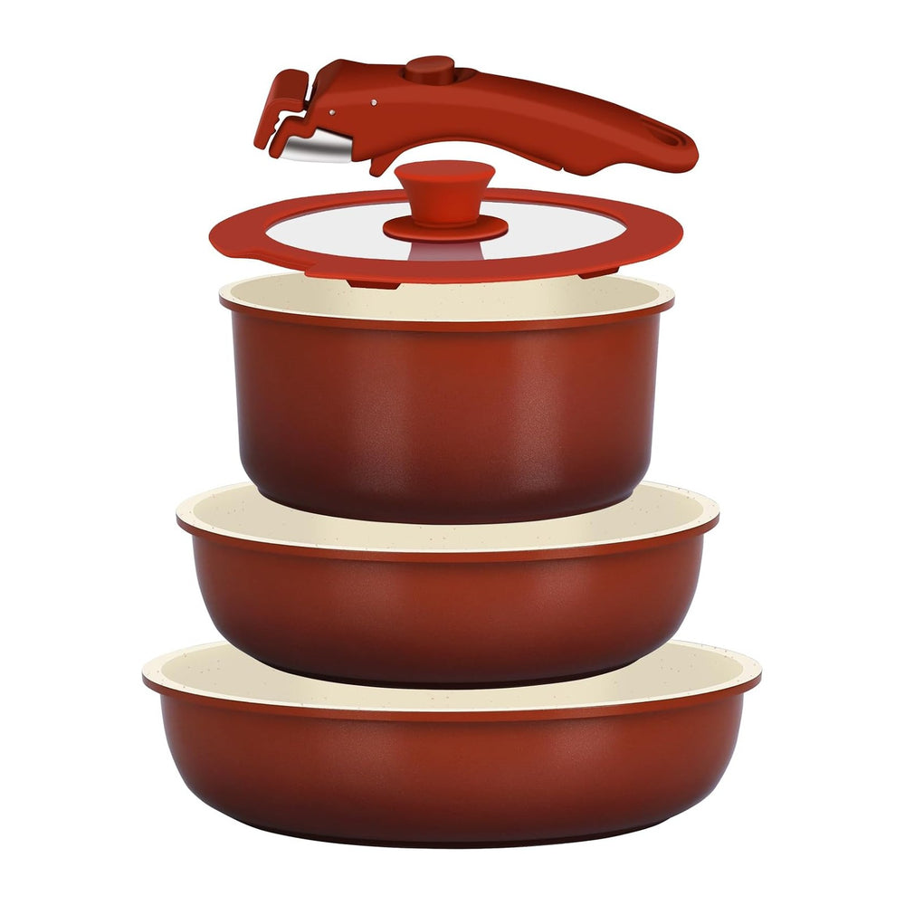 GiPP 5PCS Pots and Pans Set Non Stick, Nonstick Cookware Set Detachable Handle