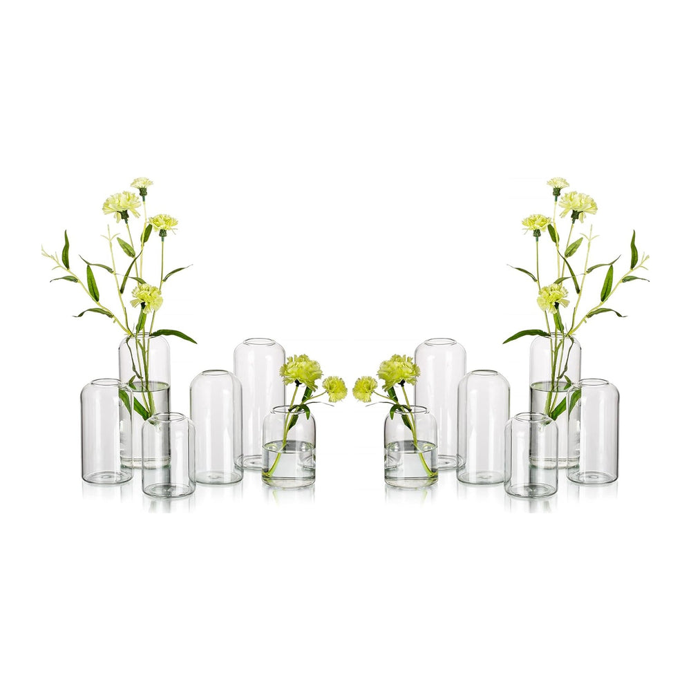Glass Bud Vases for Flowers - Hewory Blown Modern Small Glass Vases for Cente...