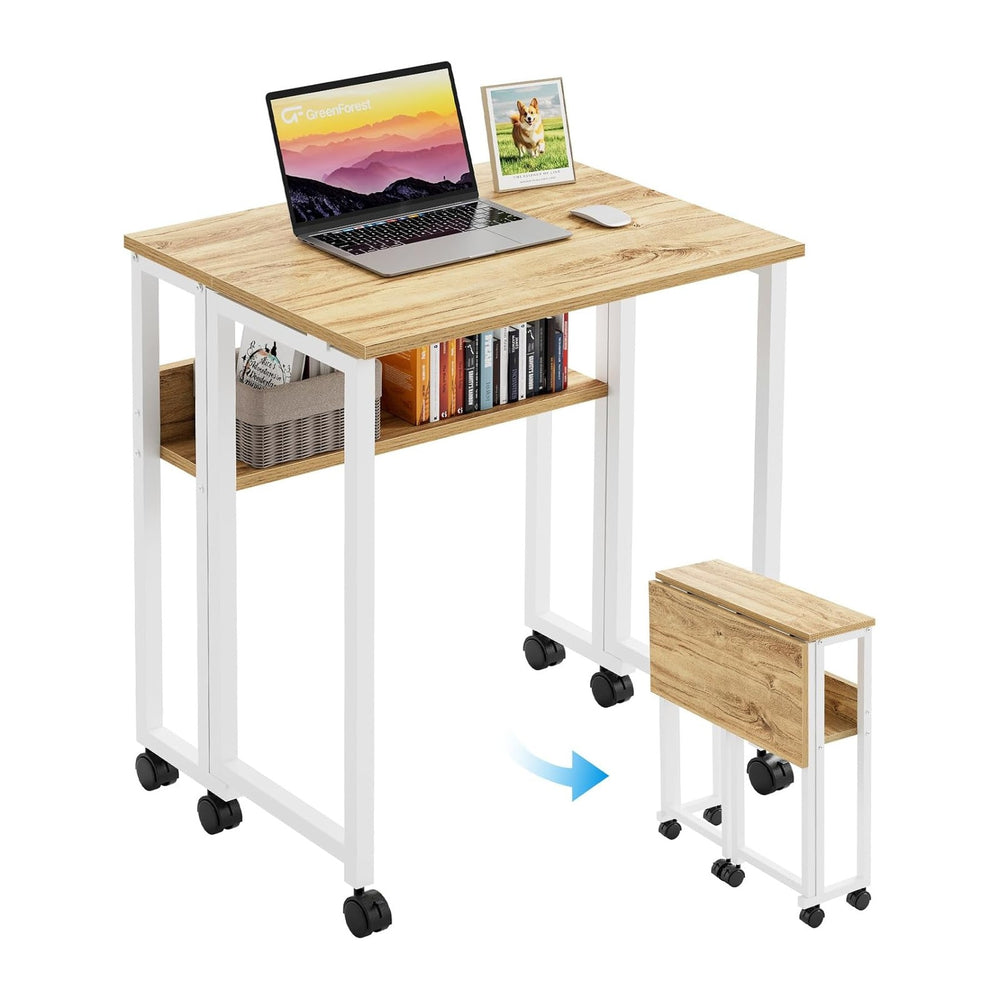 GreenForest Folding Desk with Wheels, 24.8 Inch Compact Rolling Computer Tabl...