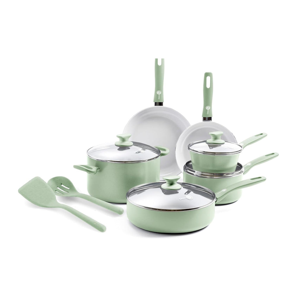 GreenPan Dover Healthy Ceramic Nonstick, 12 Piece Cookware Pots and Pans Set