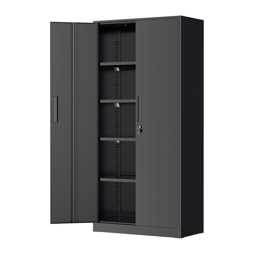 Greenvelly Storage Cabinet, 72” Black Garage Steel Locking Cabinet with Doors...