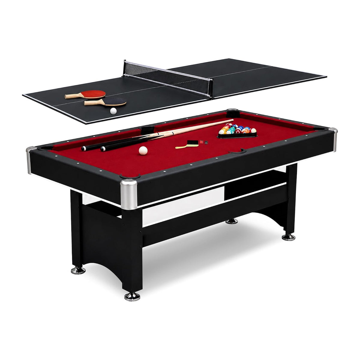 Hathaway Spartan 6 Ft Pool Table, with Ping Pong Multi Game Combo Tables for Family Recreation Game Rooms - Includes Billiard Balls, Cues, Paddles, Brush & More