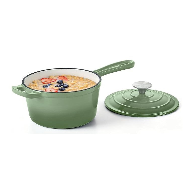 Homikit 2 Quart Saucepan with Lid, Enameled Cast Iron Small Sauce Pan Cooking