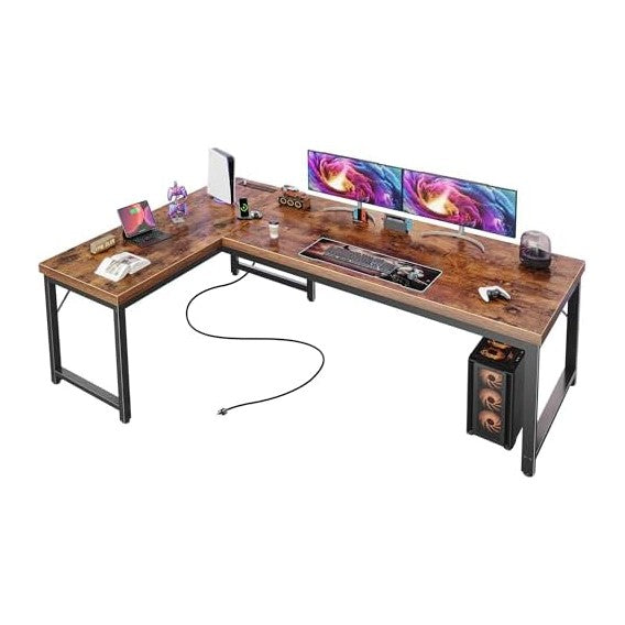Huuger 63 Inch L Shaped Desk with Power Outlets and USB-C Port, 0.95 Inch Thi...