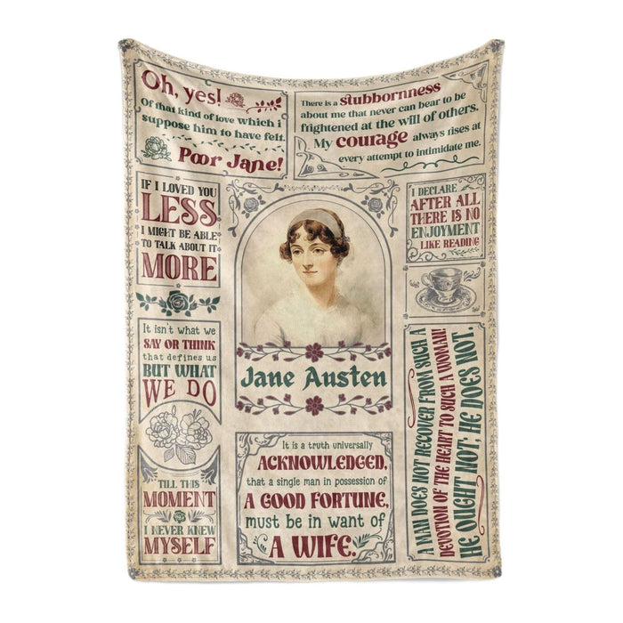 Jane Austen Gifts for Women, Flannel Blanket, Personalized Jane Austen Gift for Birthday, Thanksgiving's Day, Christmas - Size 60" x 80" - Frame