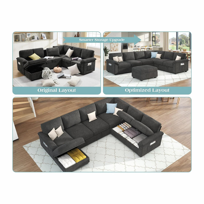 Jocisland 105" Sofa Bed, Sectional Sleeper Sofa with Pull Out Bed/Reclining Backrest, Sleeper Couch Bed with Storage, 6 Seater Couch Bed for Living Room, Chenille Dark Gray