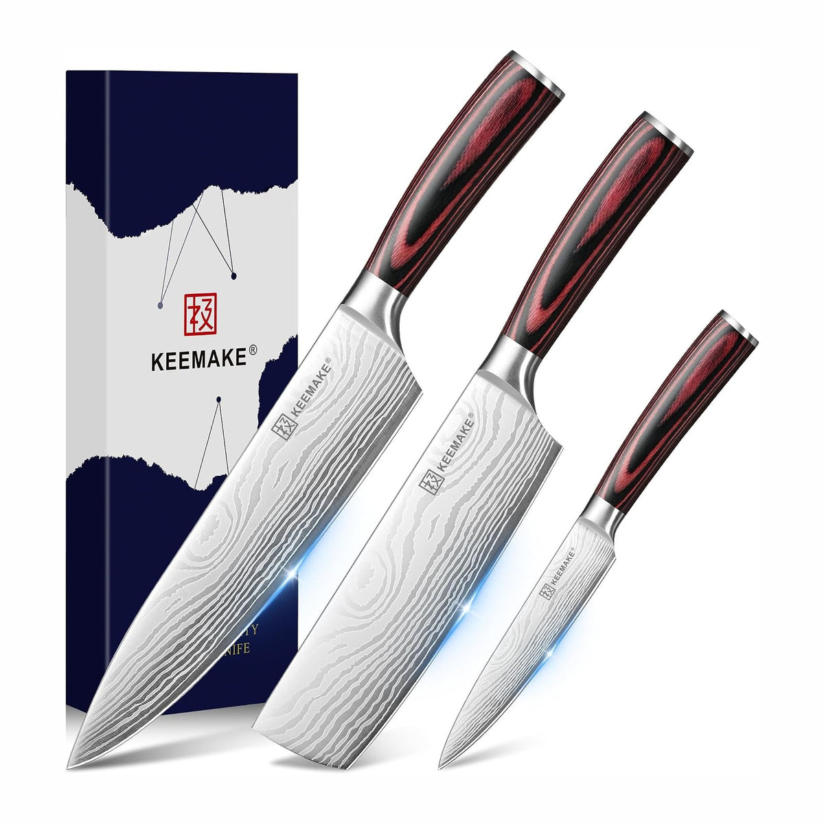 KEEMAKE 3 Pieces Knife Set, High Carbon Stainless Steel Chef Knives Sets