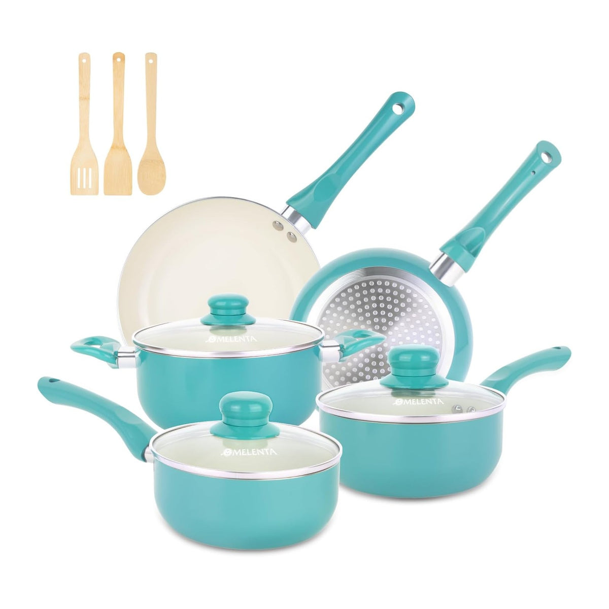 M MELENTA Pots and Pans Set Nonstick, Ceramic Non Stick Cooking Set, Stay Cool