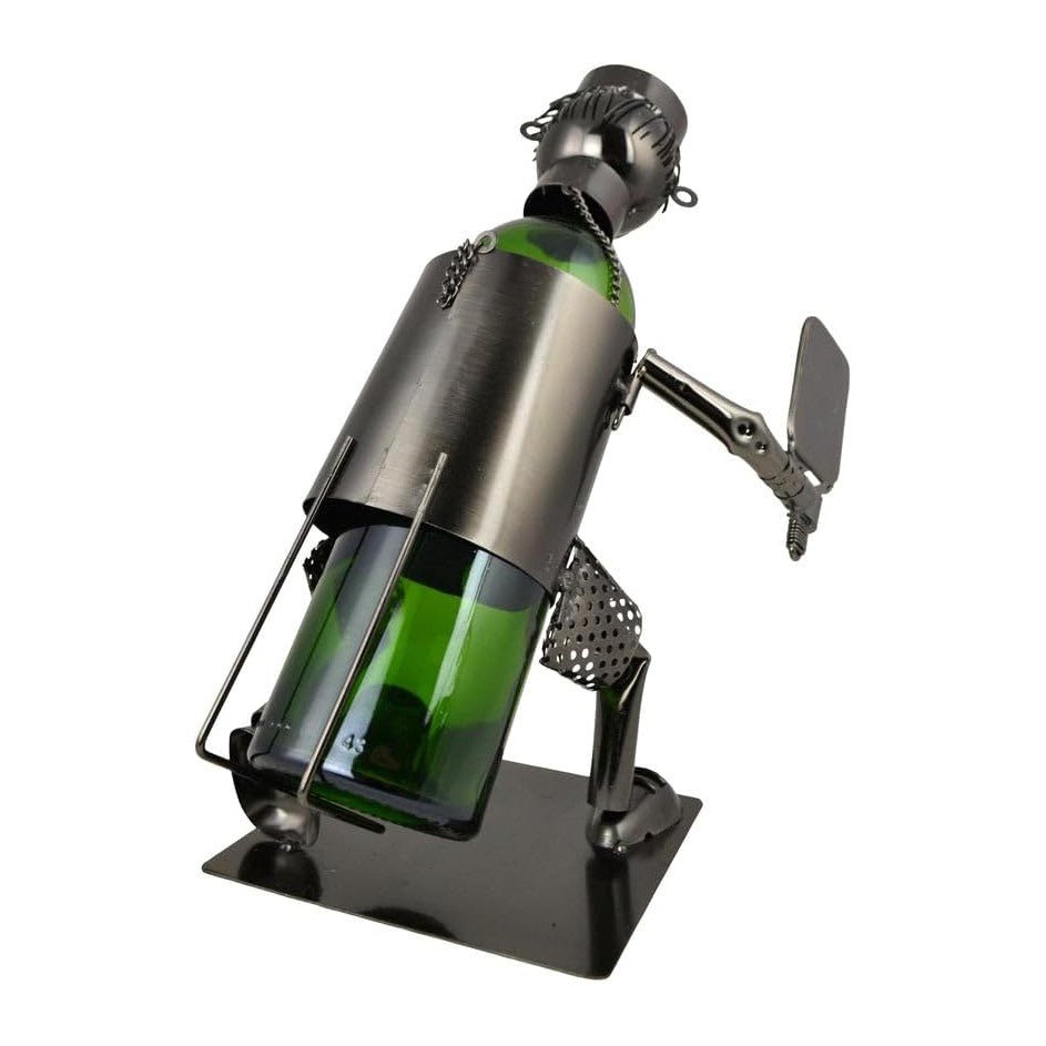 Metal Wine Bottle Holder Pickleball Player for Tabletop in Silver