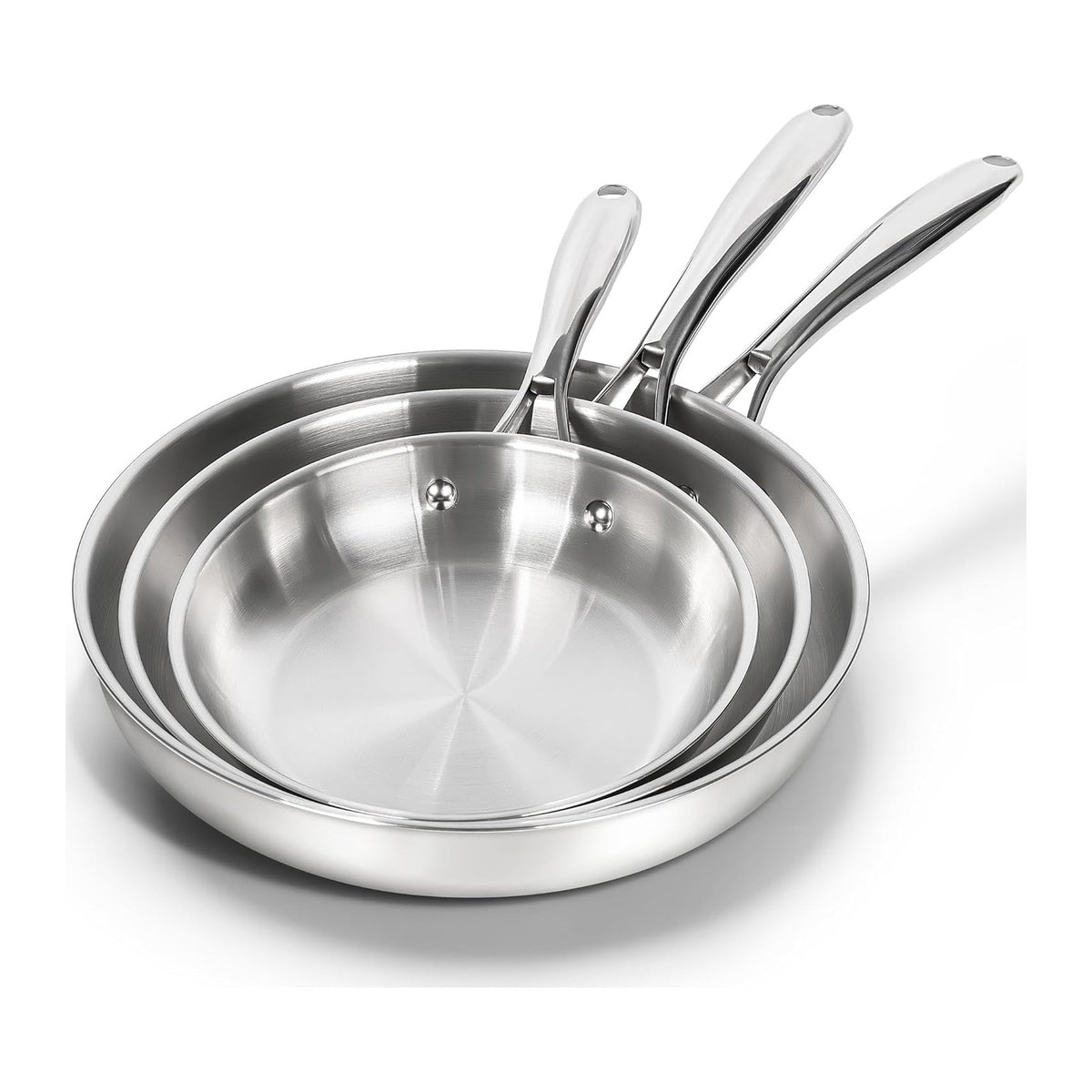 MICHELANGELO 18/10 Stainless Steel Frying Pan Set, Triply Base Stainless Steel