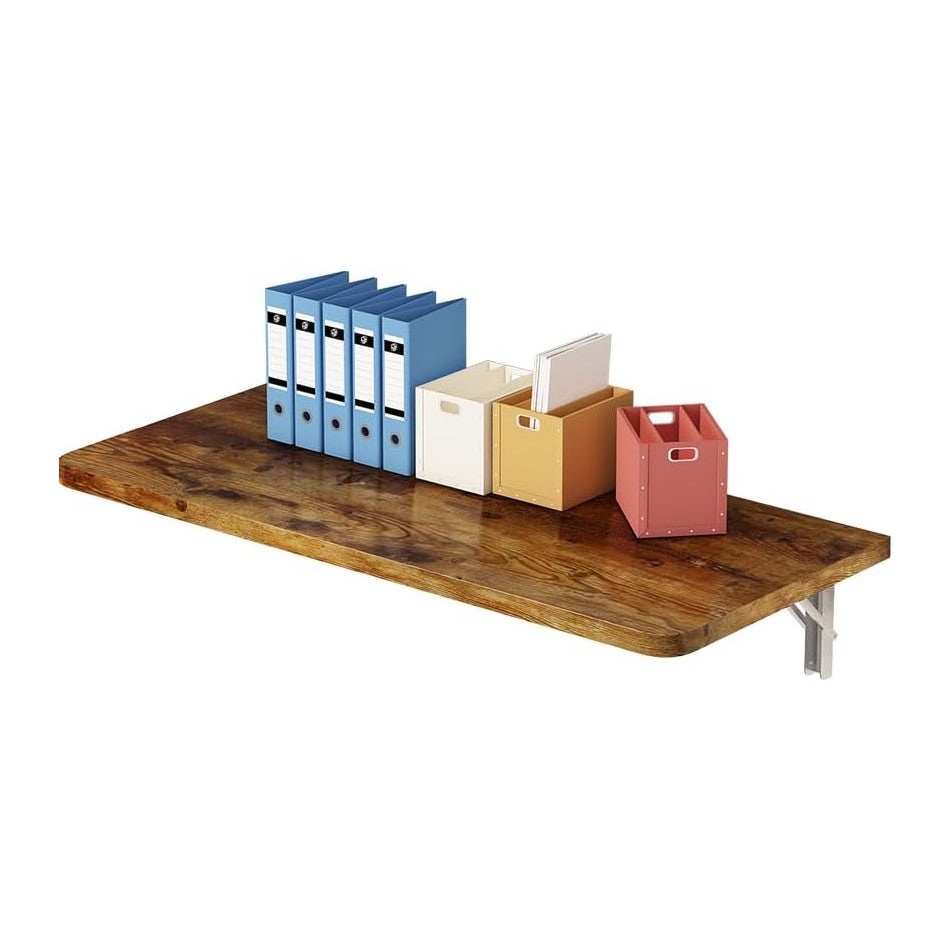 Rustic Wall Mounted Folding Table, Solid Wood Floating Desk with Stainless St...