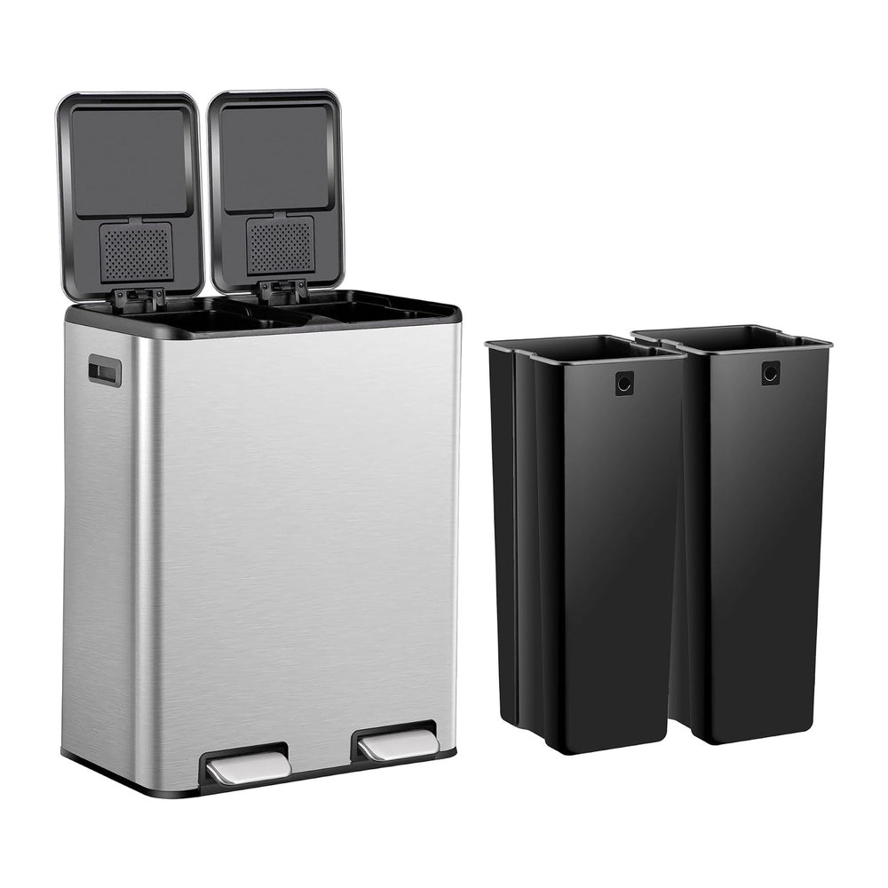 SUPER DEAL Kitchen Trash Can 16 Gallon 60L Dual Stainless Steel Garbage and