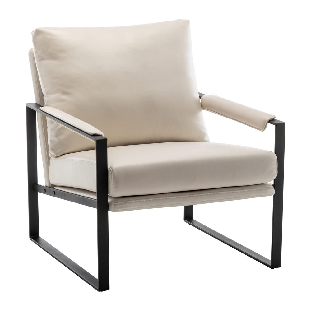 UNICOO Modern Faux Leather Accent Chair, Upholstered Armchair with Metal Fram...