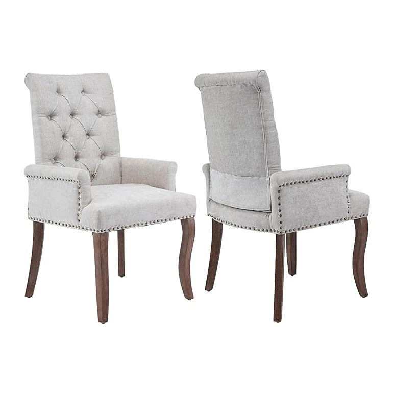 Upholstered Tufted Chenille Dining Chairs with Arms & Nailhead Trim – Sol...