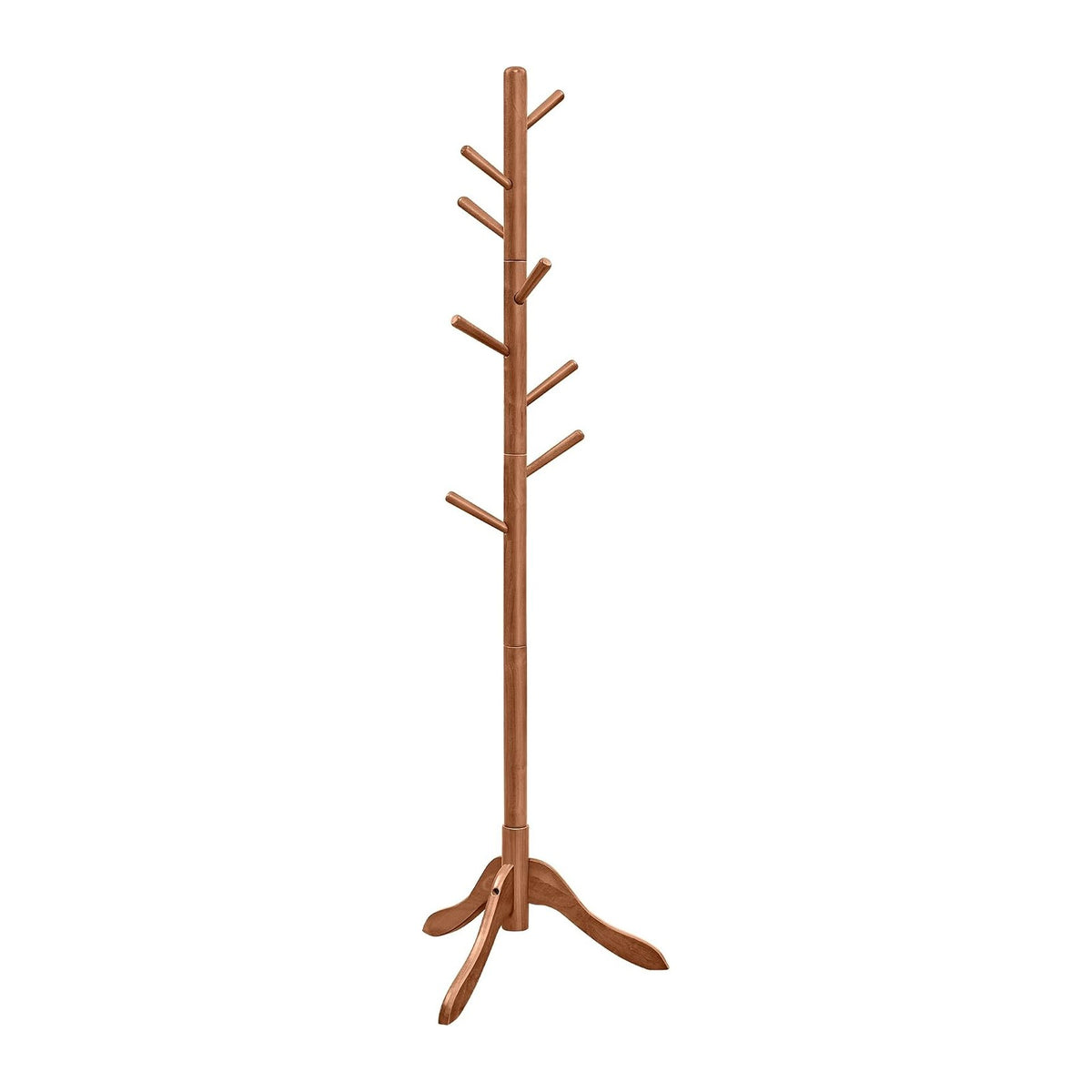 VASAGLE Solid Wood Coat Rack, Free Standing Tree-Shaped Coat Rack with 8 Hooks, 3 Height Options, for Clothes, Hats, Bags, Living Room, Bedroom, Home Office, Caramel Brown URCR01WN
