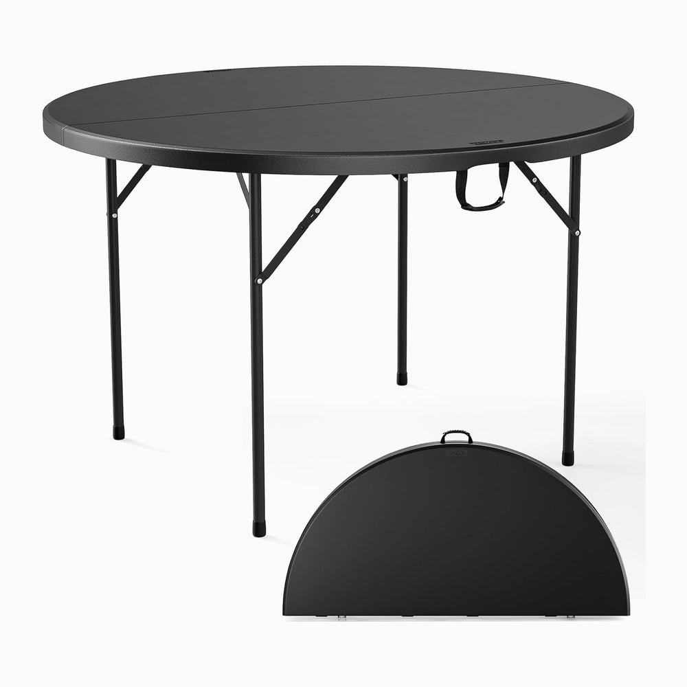 VINGLI Black 48" Round Bi-Folding Commercial Table, 4 Feet Portable Plas...