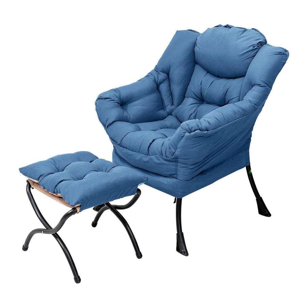 Welnow Lazy Chair with Ottoman, Reading Chair with Footrest,Royal Blue