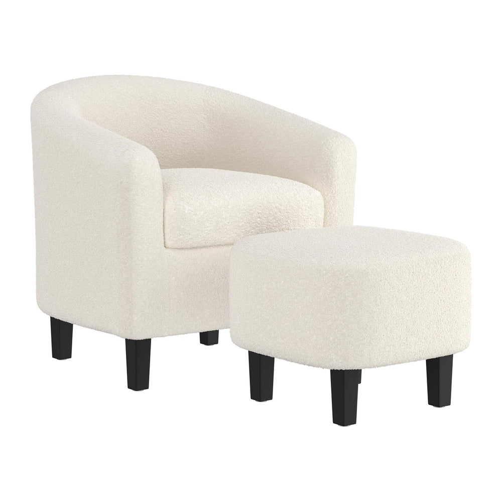 Yaheetech Accent Chairs with Ottoman, Boucle Fabric Barrel Chairs, Ivory